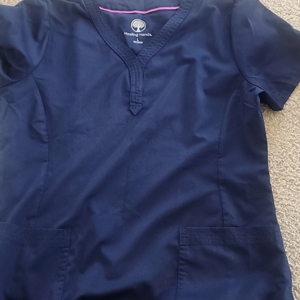 Healing Hands Navy Blue Scrub Top Size L